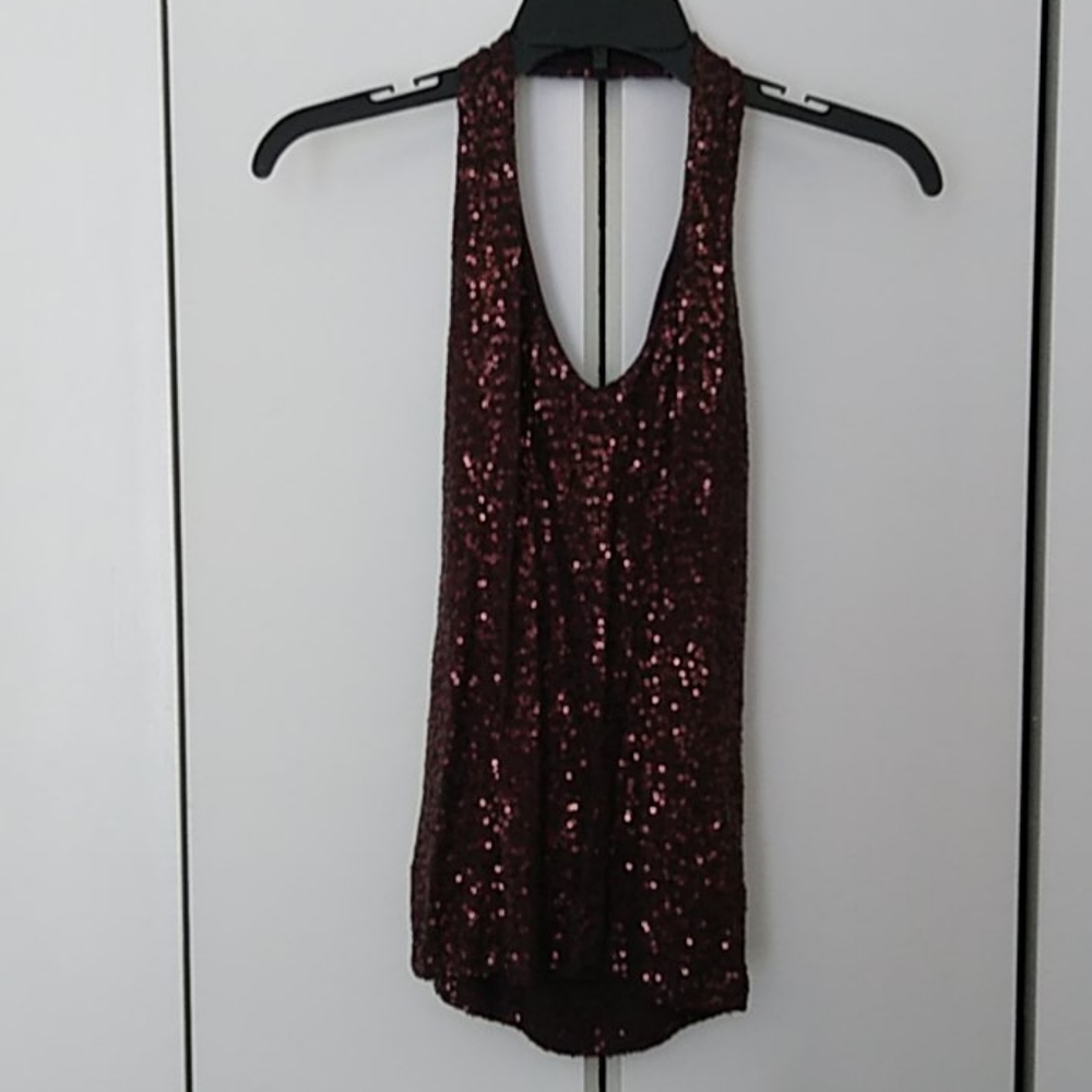 Chocolate brown sequined halter top